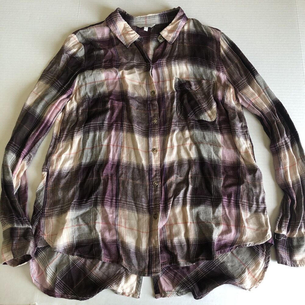 Lucky Brand Purple Plaid Button Up Shirt soft Women’s Sz L A3424